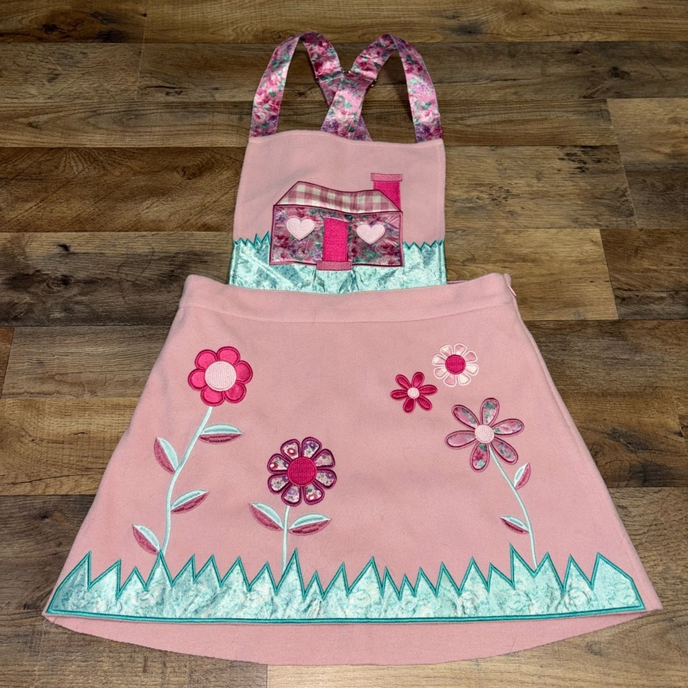 Sugar Twillz Girls Pink Jumper Dress | Floral Appliqué | Size Small | Boutique